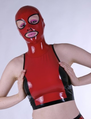 Damen Latex kurzes Top mit Maske